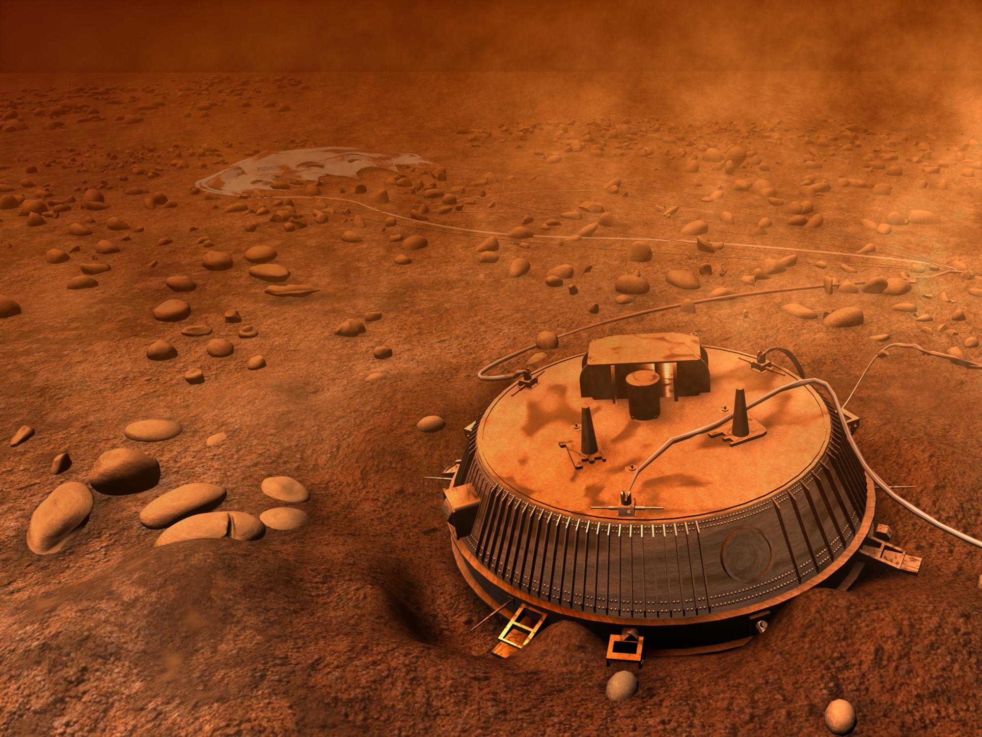 Artist's concept of Huygens on the surface of Titan