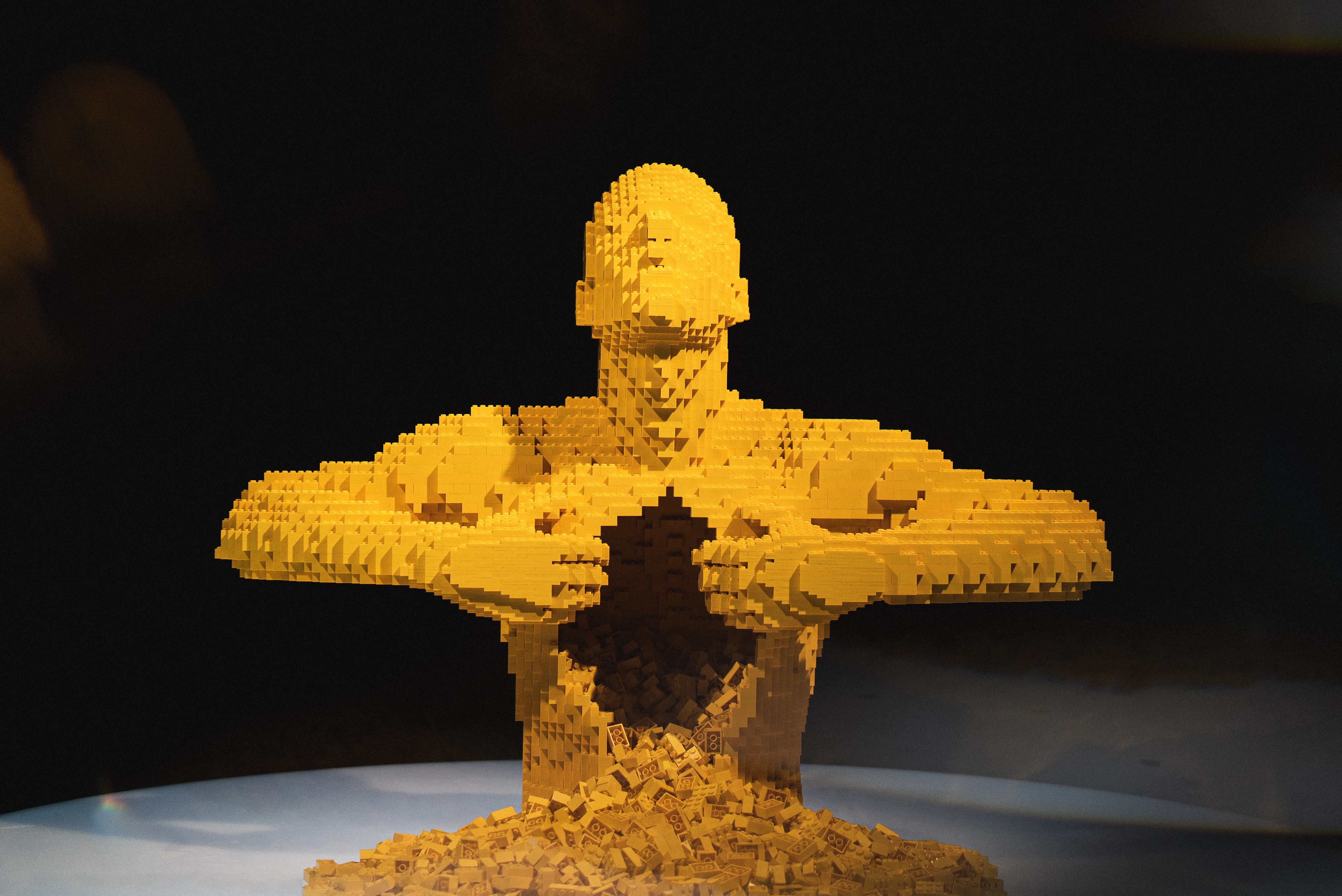 Yellow sculpture in The Art of the Brick special exhibition