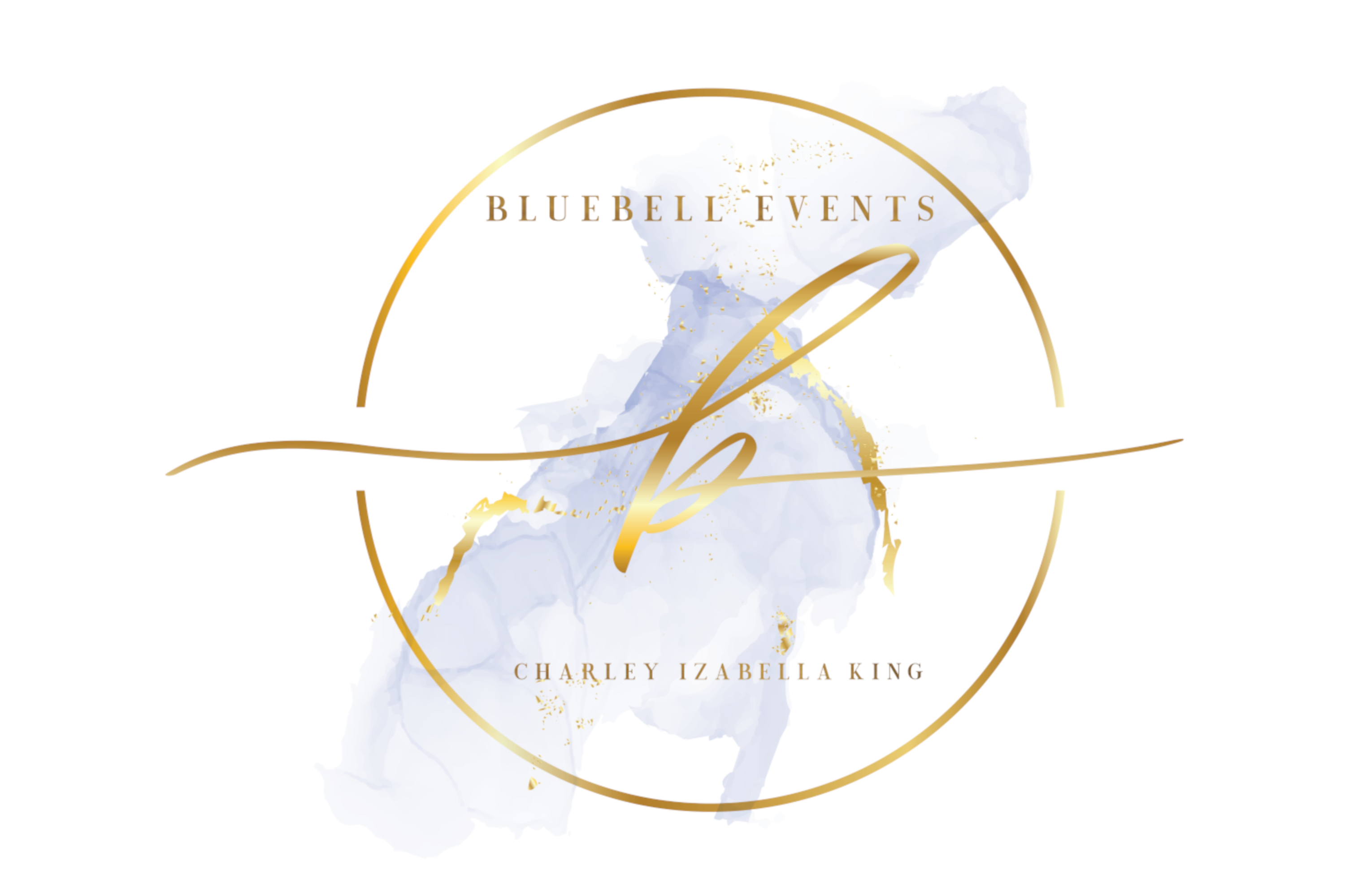 Bluebell Events logo with purple water color and gold lettering