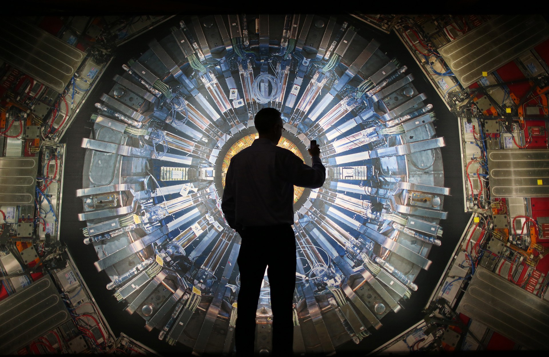 Close-Up of Scientist viewing LHC in Secrets of the Universe 3D
