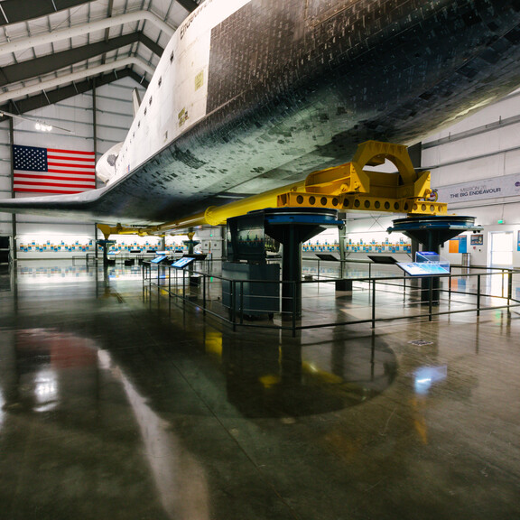 Interior View of Samuel Oschin space shuttle Endeavour Pavilion from South East corner.
