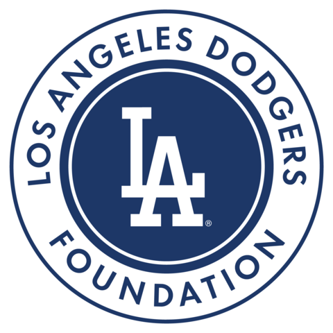 White LA on a dark blue circular background. Los Angeles Dodgers Foundation written around the edge in blue.