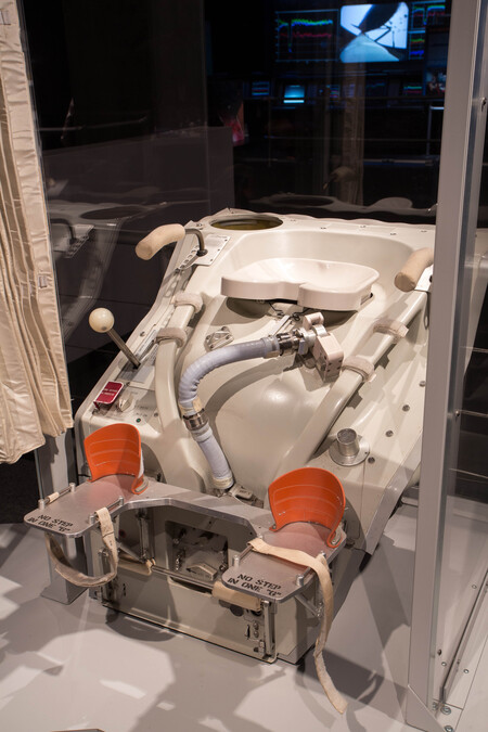 The potty from space shuttle Endeavour, complete with tubes and foot straps