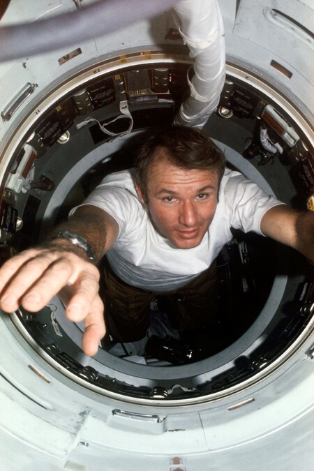  Astronaut Vance Brand seen in hatchway leading to Apollo Docking module