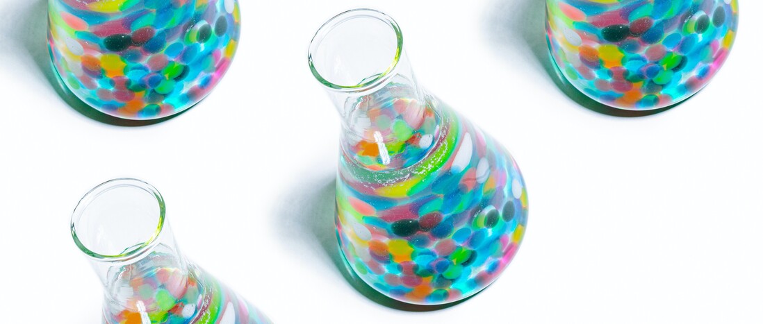 Beakers with colorful contents